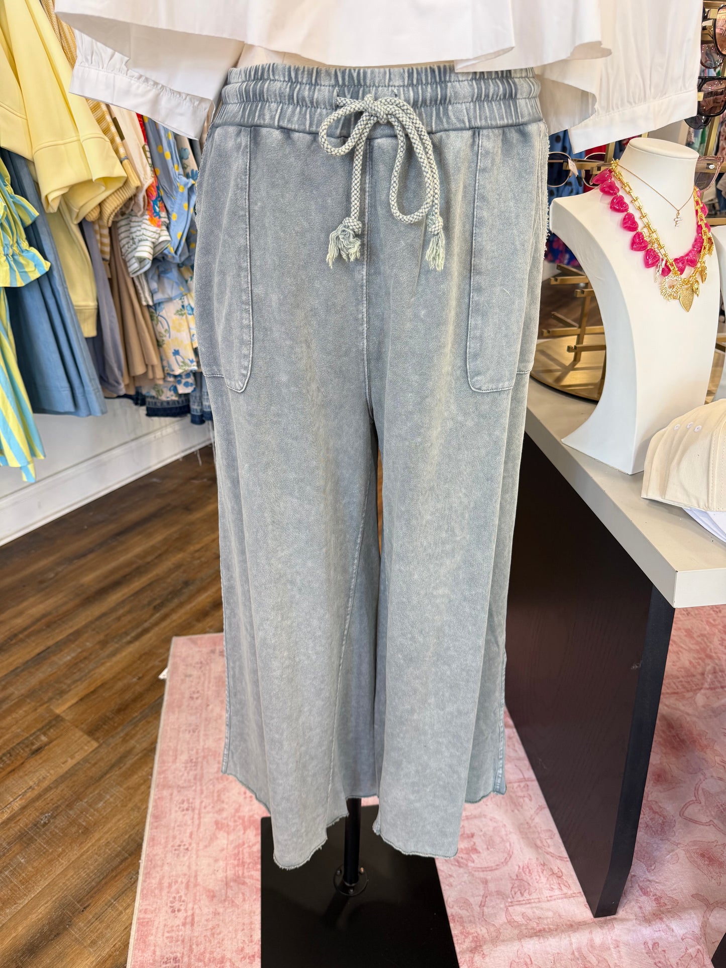 Easel- Faded Teal Wide Leg Pants
