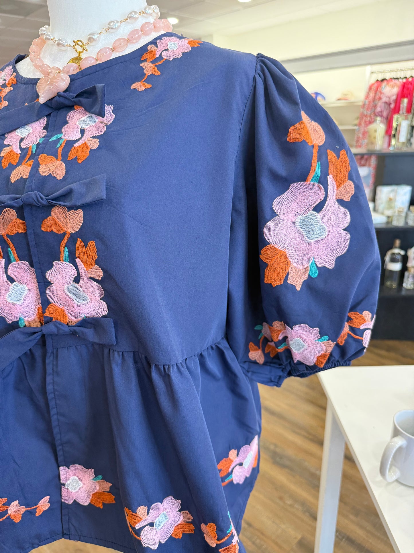 BiBi- Plus Navy Bow Top