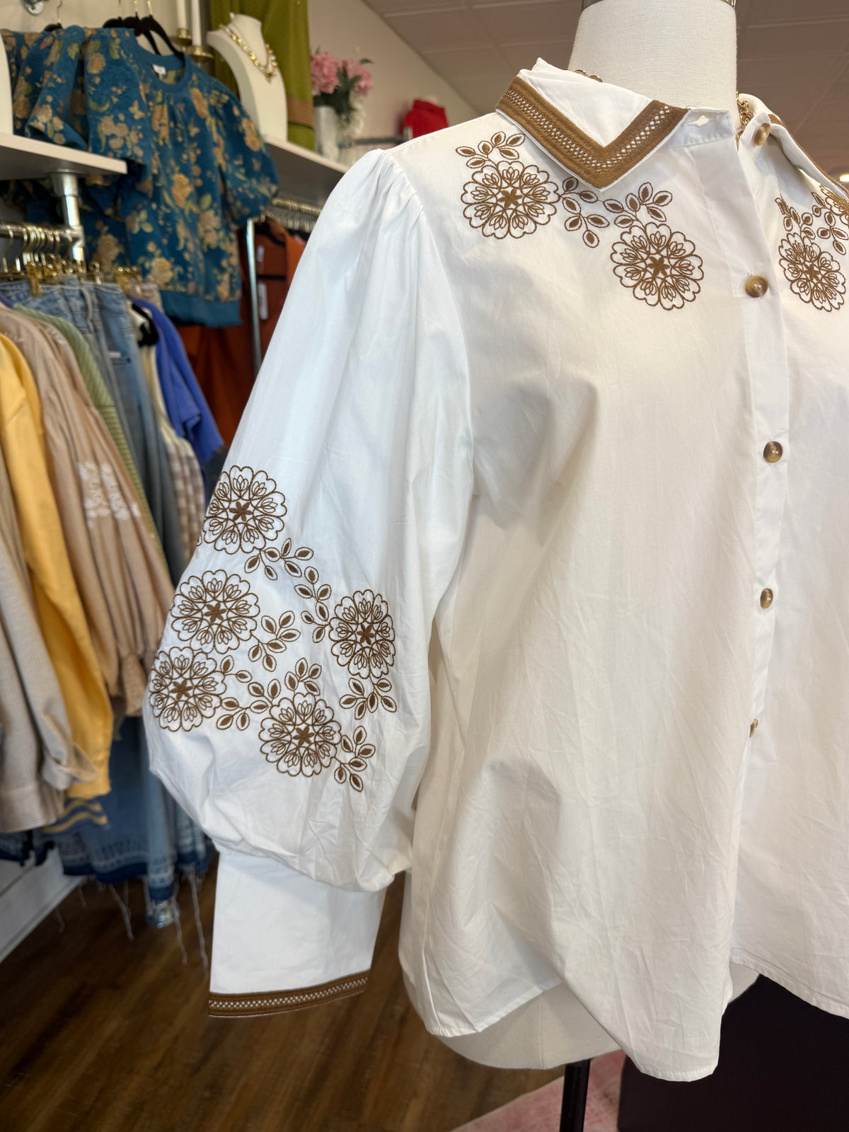 Jodifl- Off White Brown Floral Top