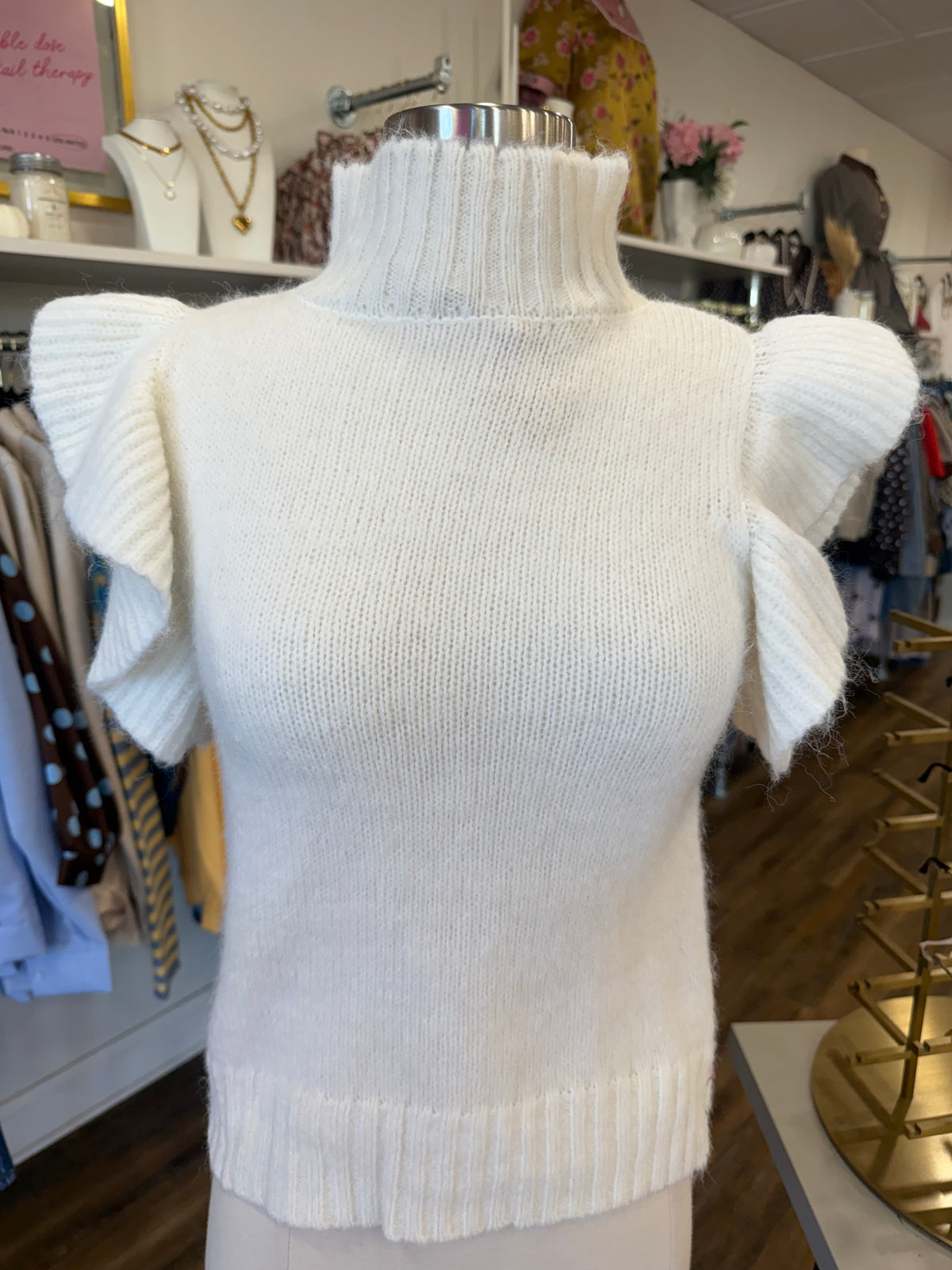 BP- Taupe Ruffle Sleeve Mockneck