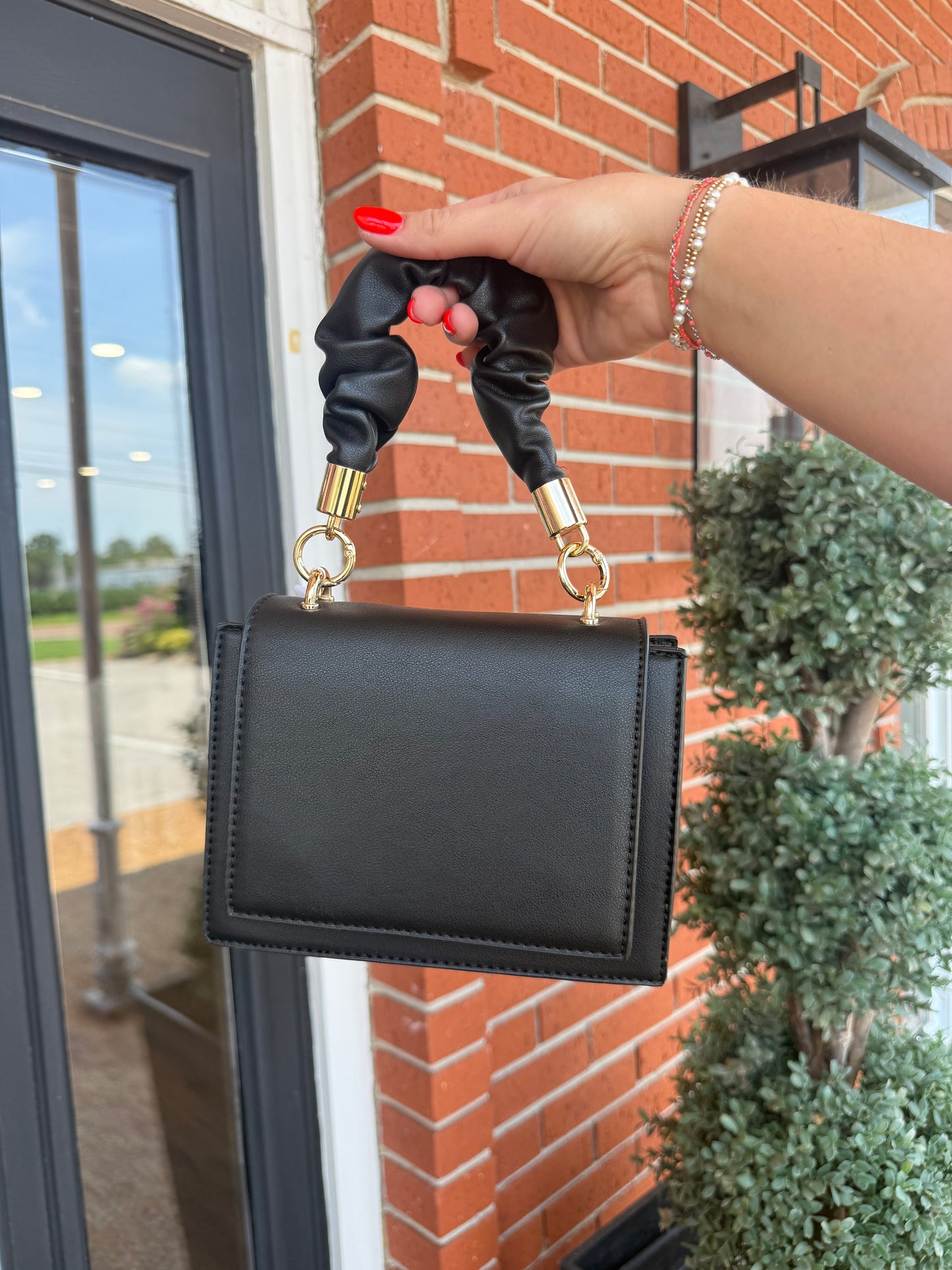 J&C- Black Ruched Handle Bag