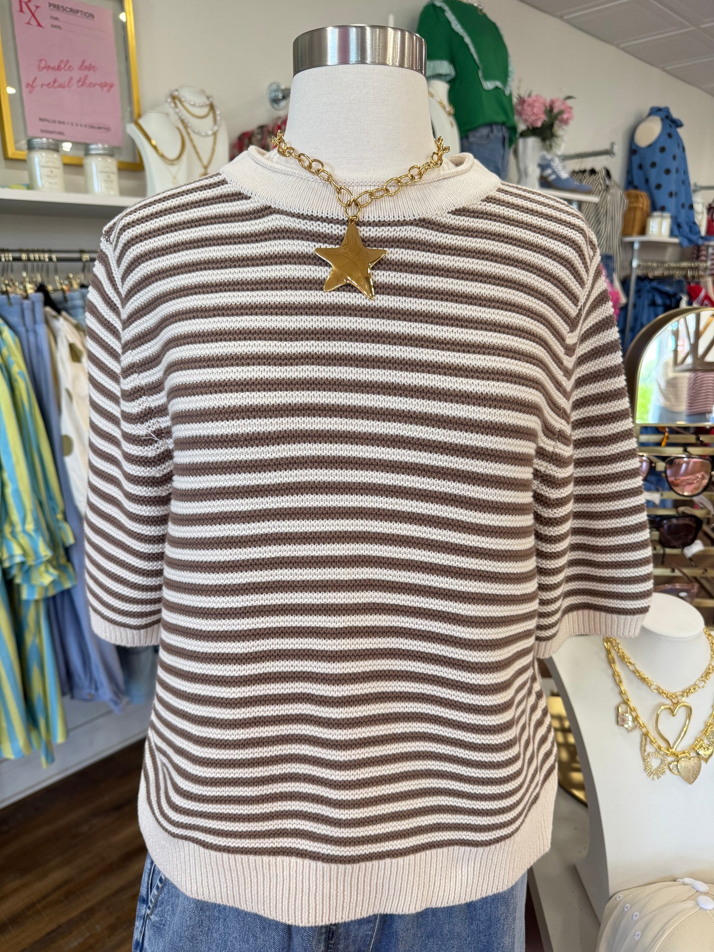 BP- Cream Textured Stripe Sweater