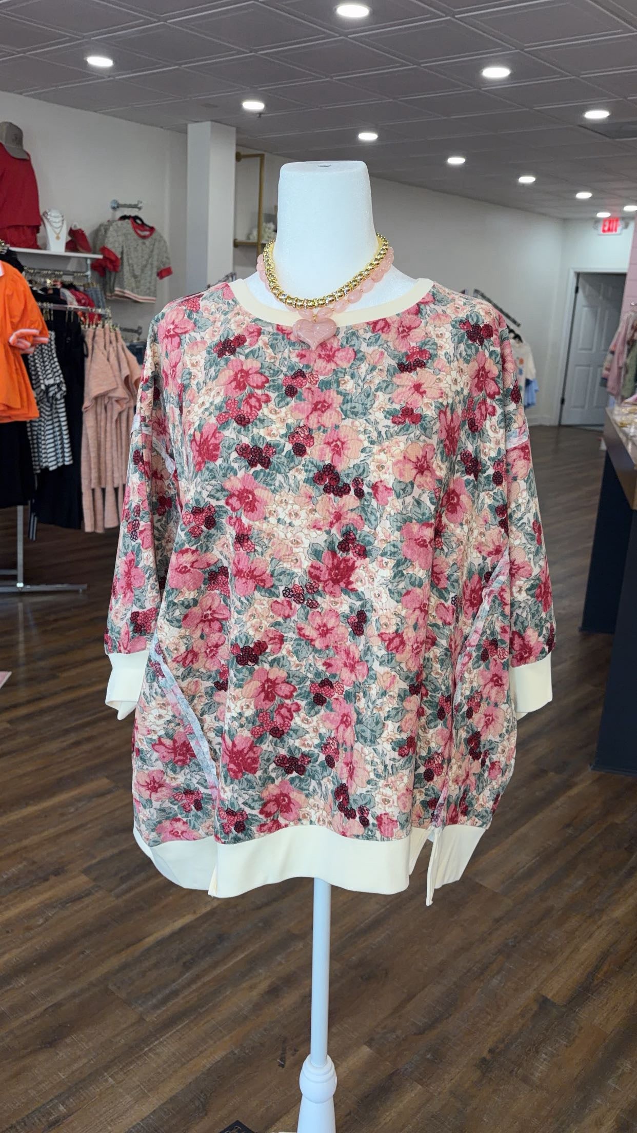 BiBi- Plus Corduroy Floral Top
