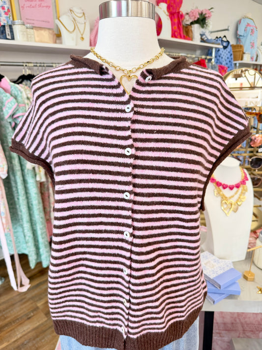 TB- Pink & Brown Stripe Vest