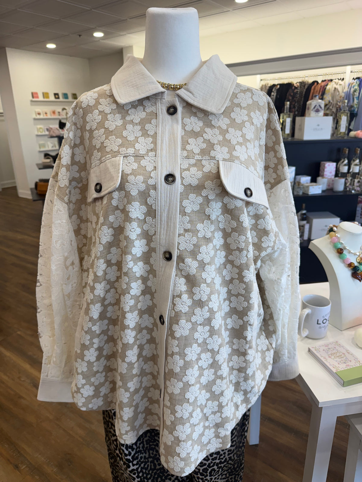 BiBi- Plus Oatmeal Floral Shacket