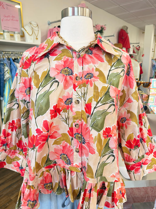 Bibi- Floral Quarter Sleeve Top