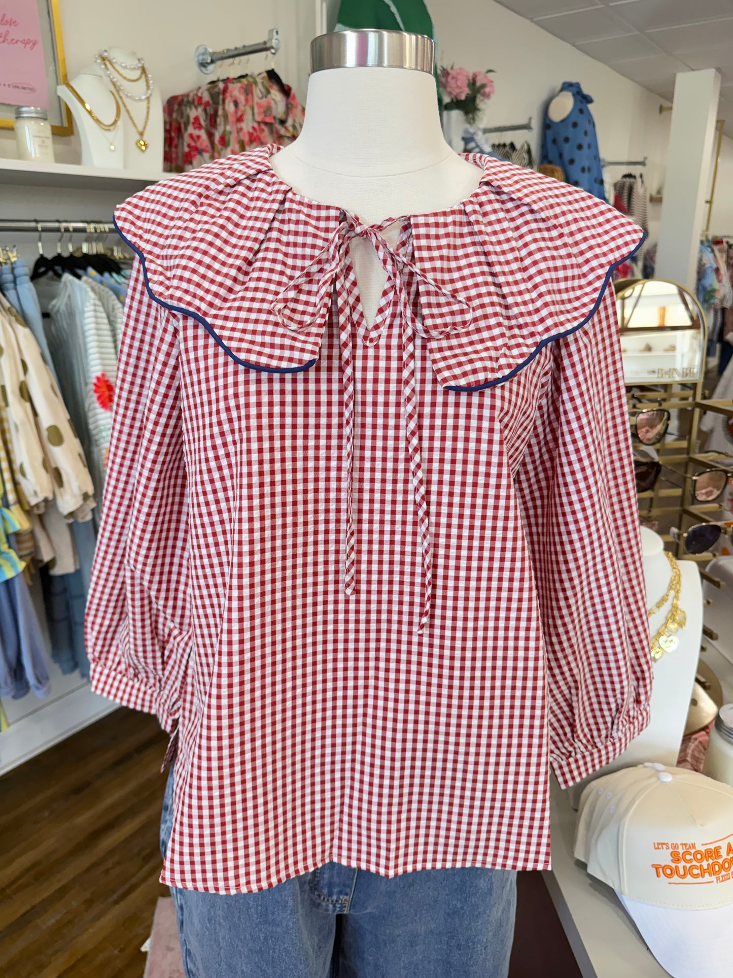 Jodifl- Red Gingham Tie Top