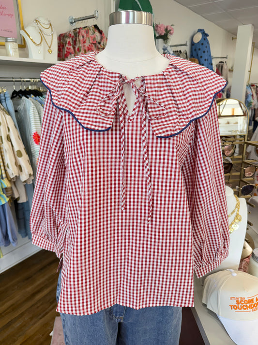 Jodifl- Red Gingham Tie Top
