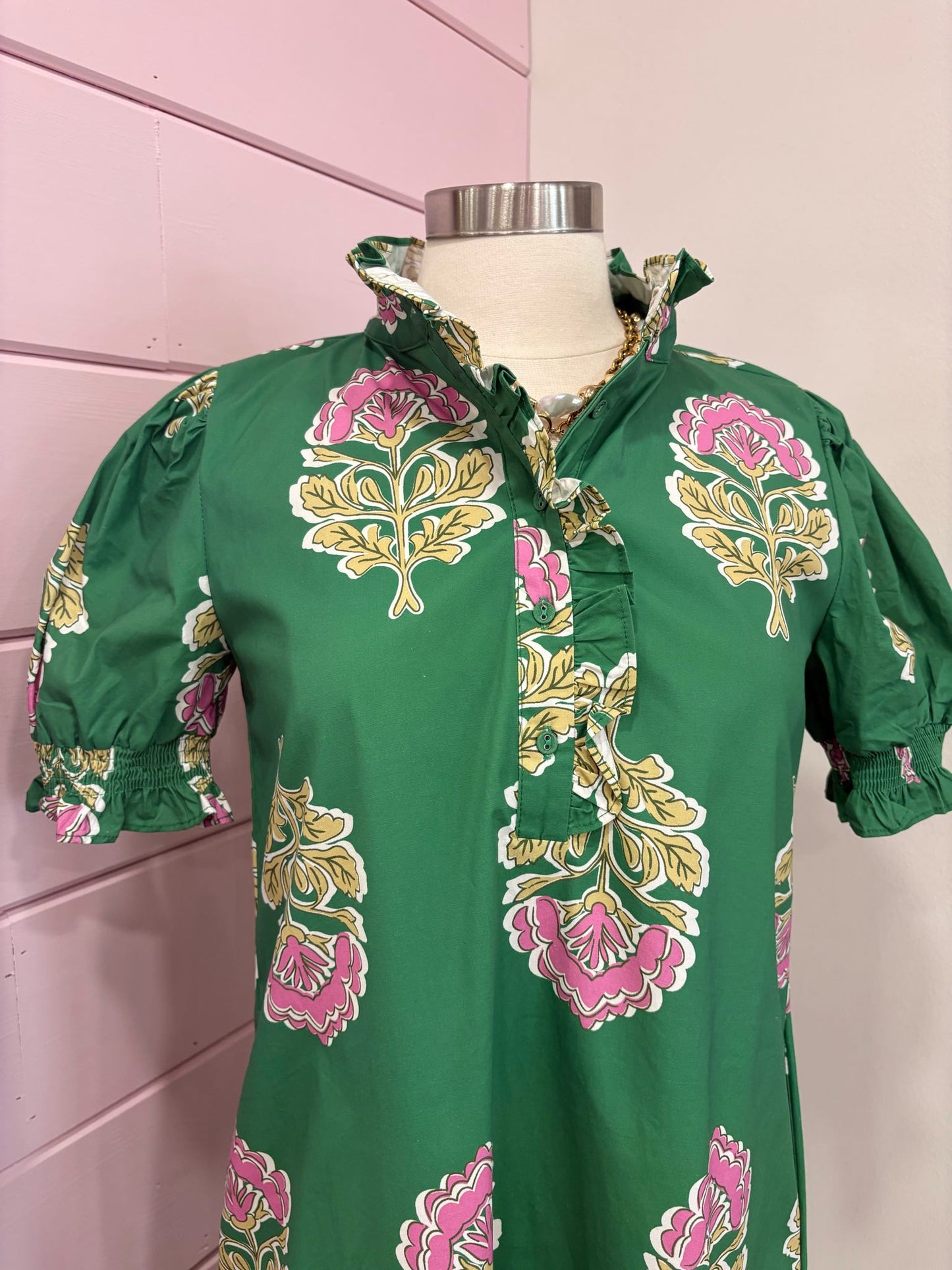 TCEC- Green Button Down Midi Dress