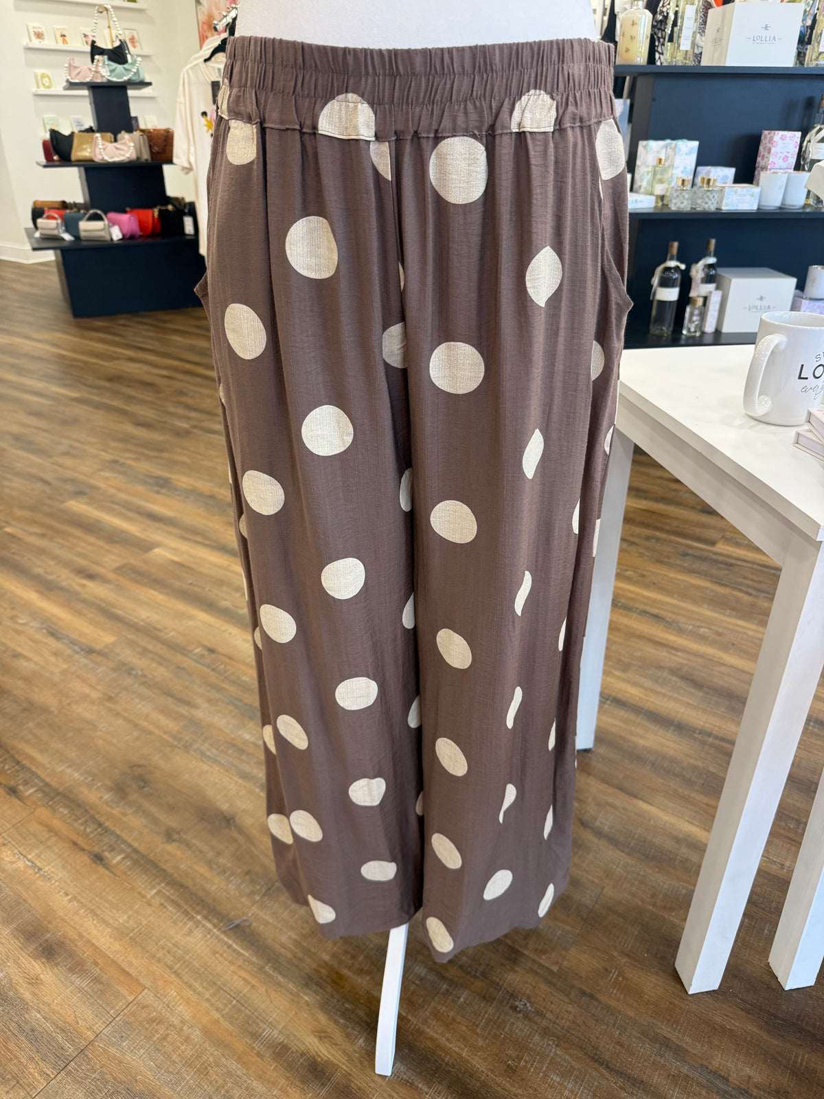 Umgee- Plus Mocha Polka Dot Pants
