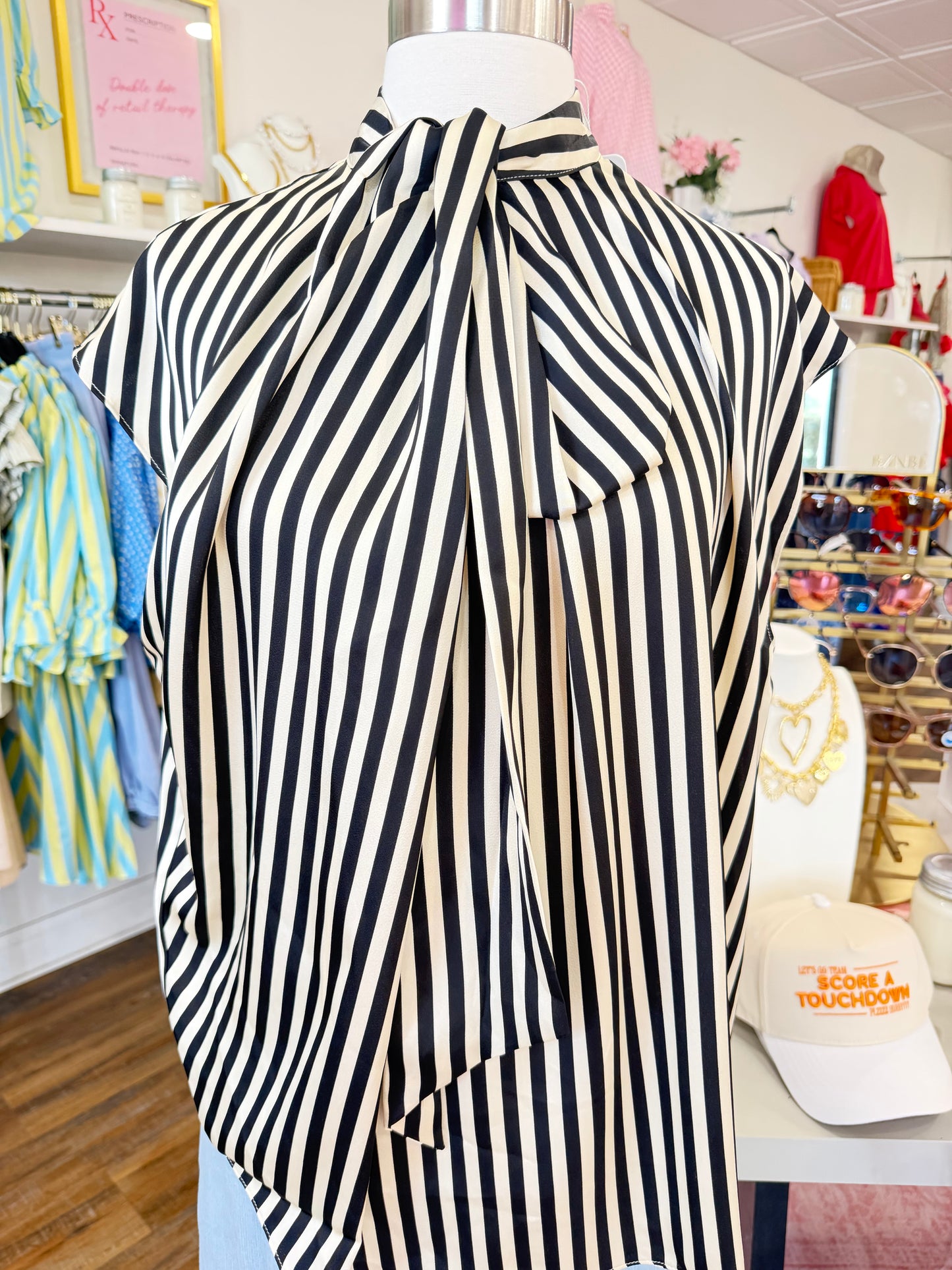 Glam- Black Stripe Neck Tie Top