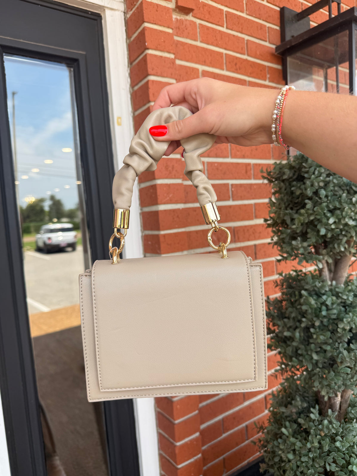 J&C- Greige Ruched Handle Bag