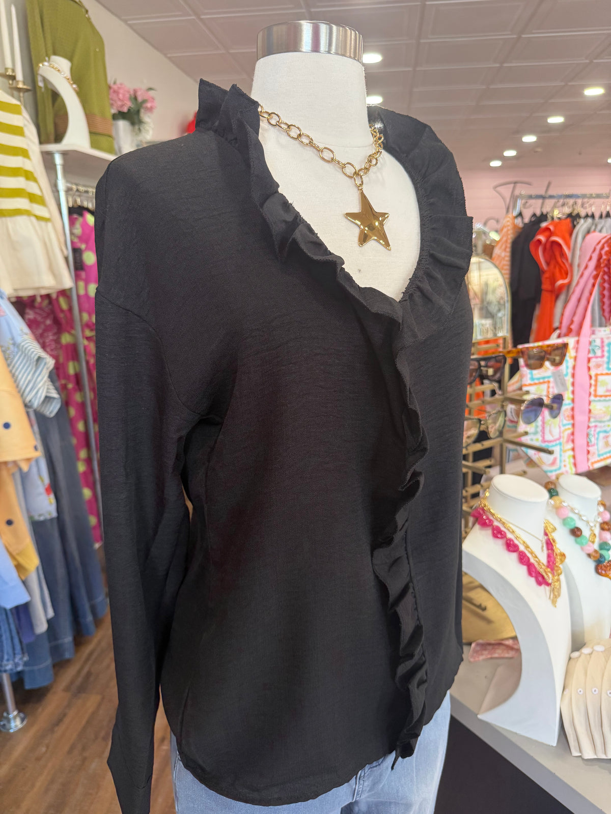 LS- Black Ruffle Top