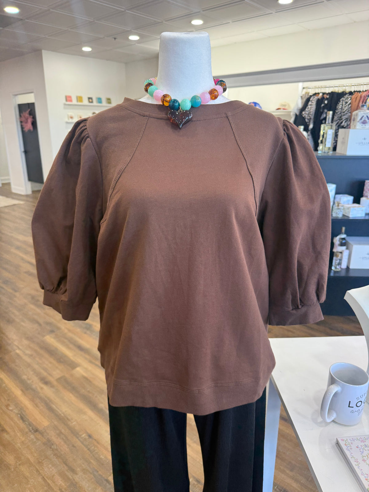 Umgee- Plus Brown French Terry Top
