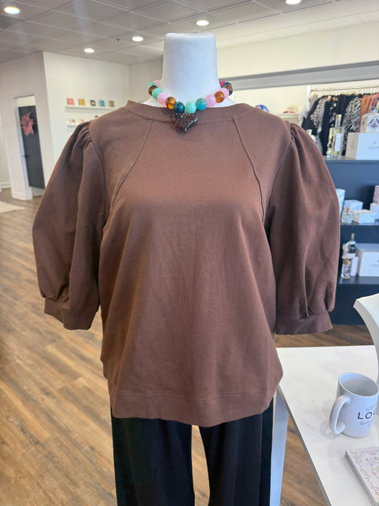 Umgee- Plus Brown French Terry Top