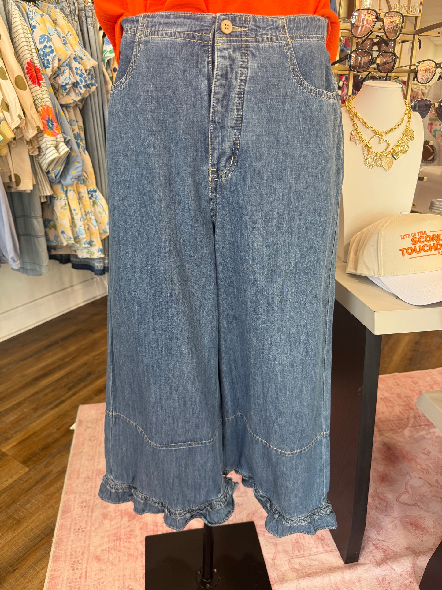 Bluivy- Denim Ruffled Hem Jeans