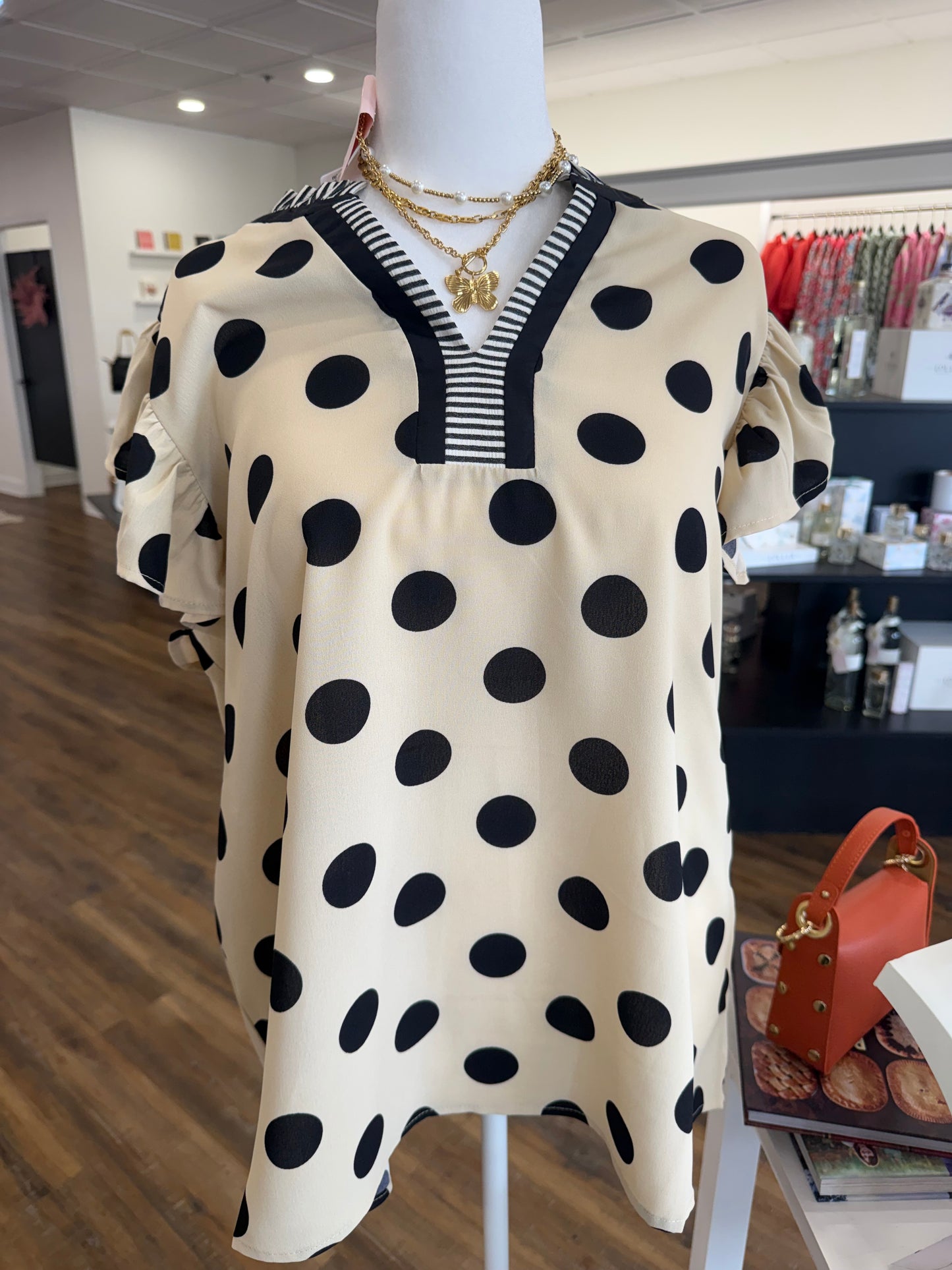 Oddi- Cream Black Polka Dot Blouse