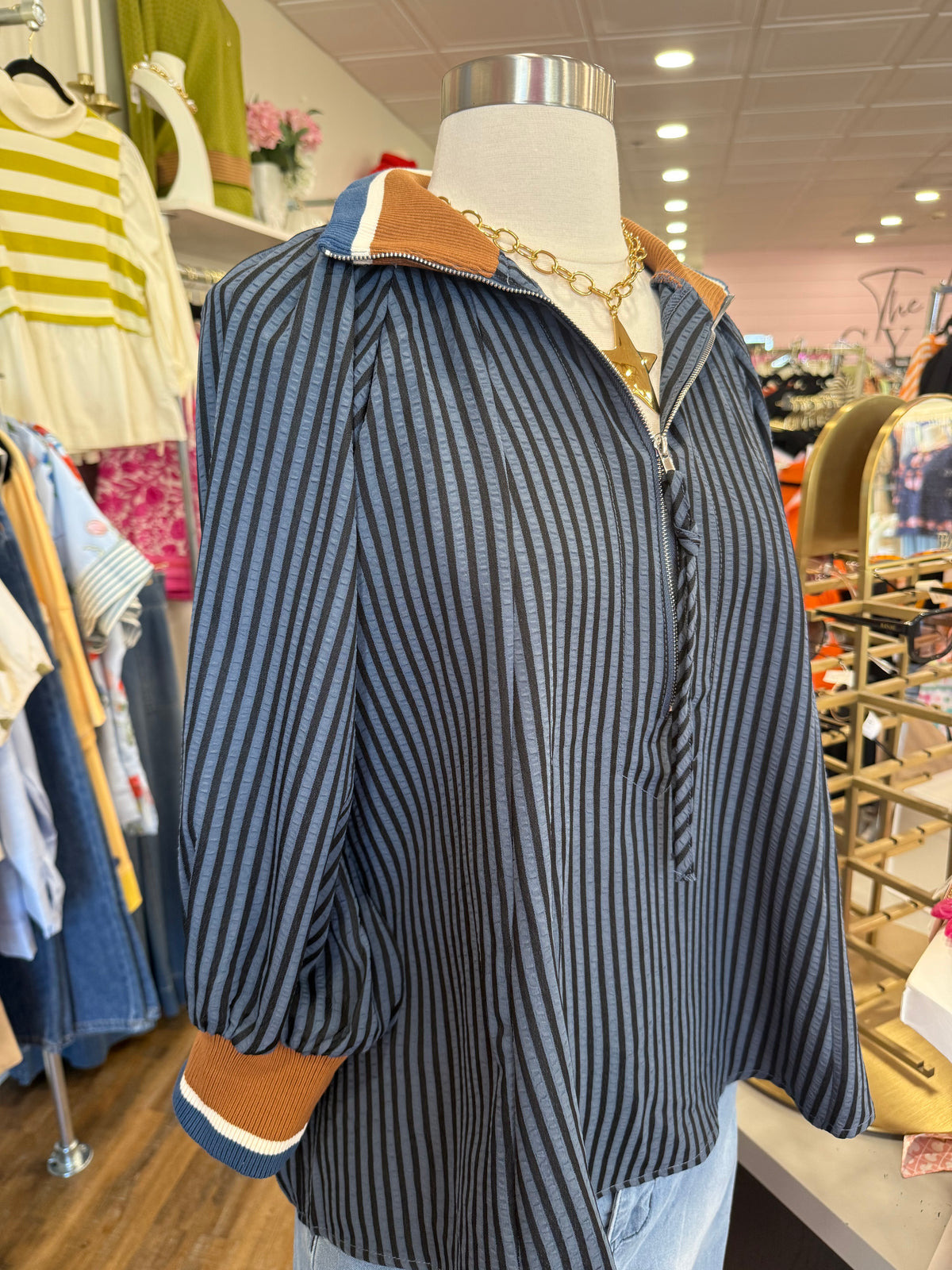 S+S- Navy Zip Striped Top