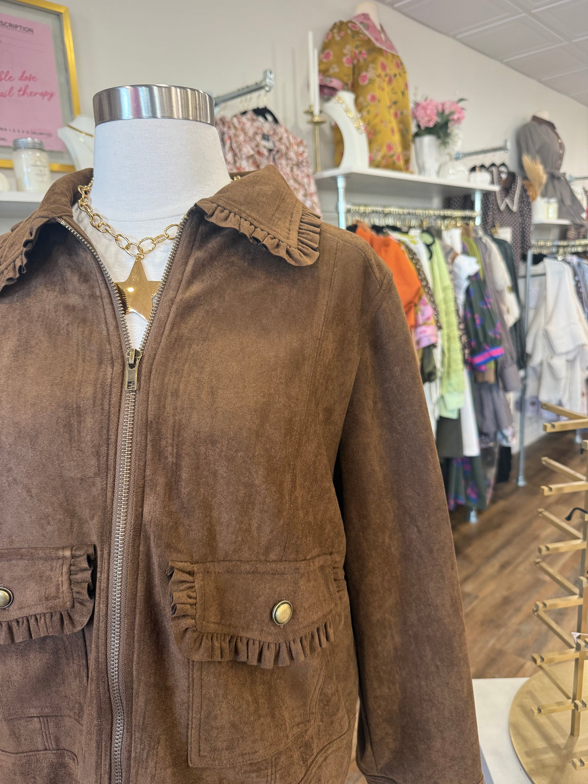 Jodifl- Camel Peter Pan Collar Suede Jacket