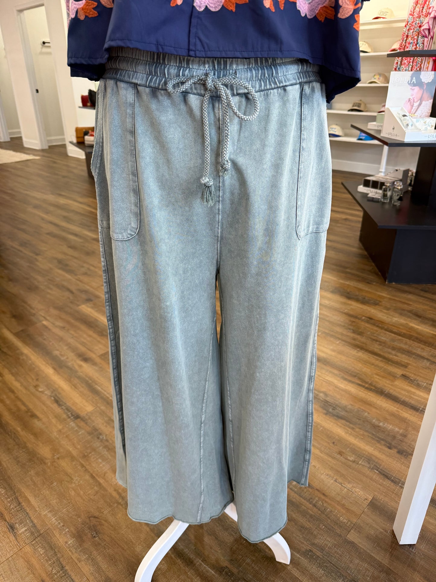 Easel- Plus Faded Teal Wide Leg Pants