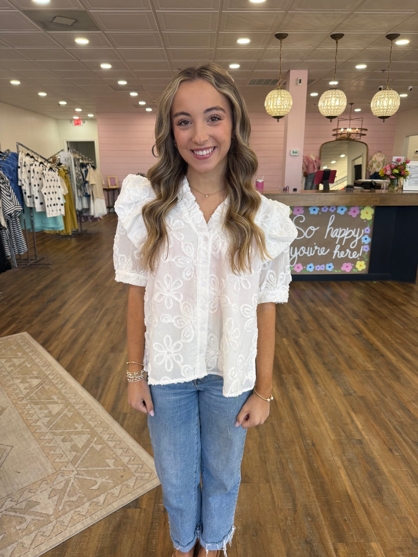 JODIFL Off White Floral Top