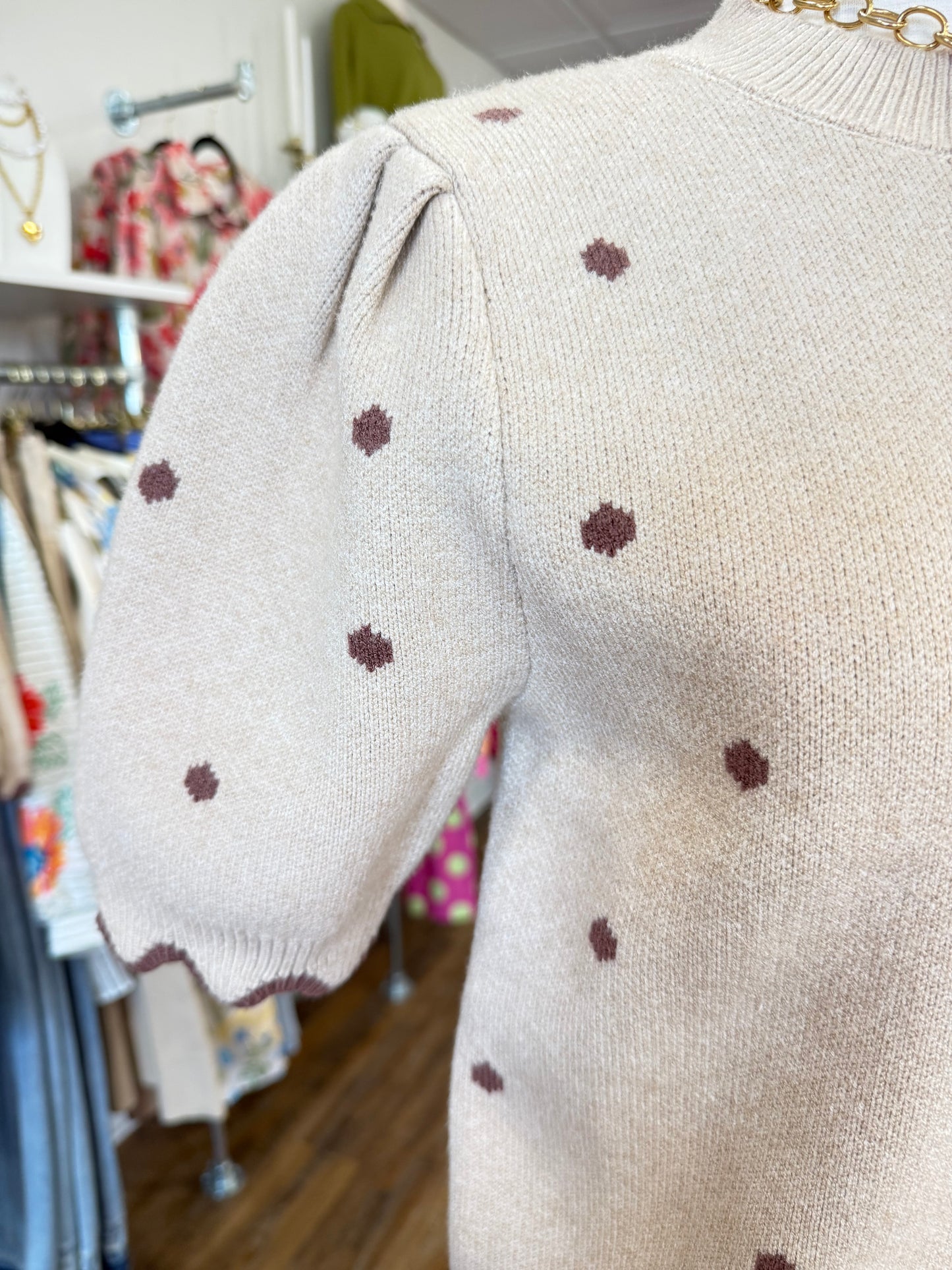 S+S- Taupe Polka Dot Sweater Top
