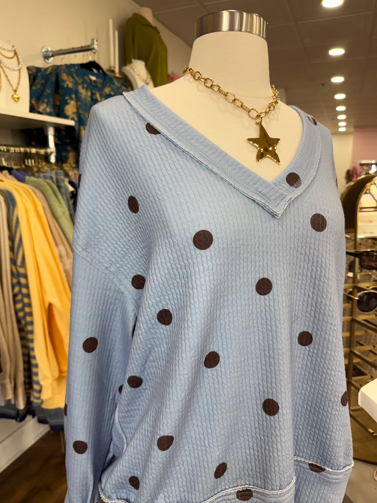 BP- Light Blue Polka Dot V-Neck Top