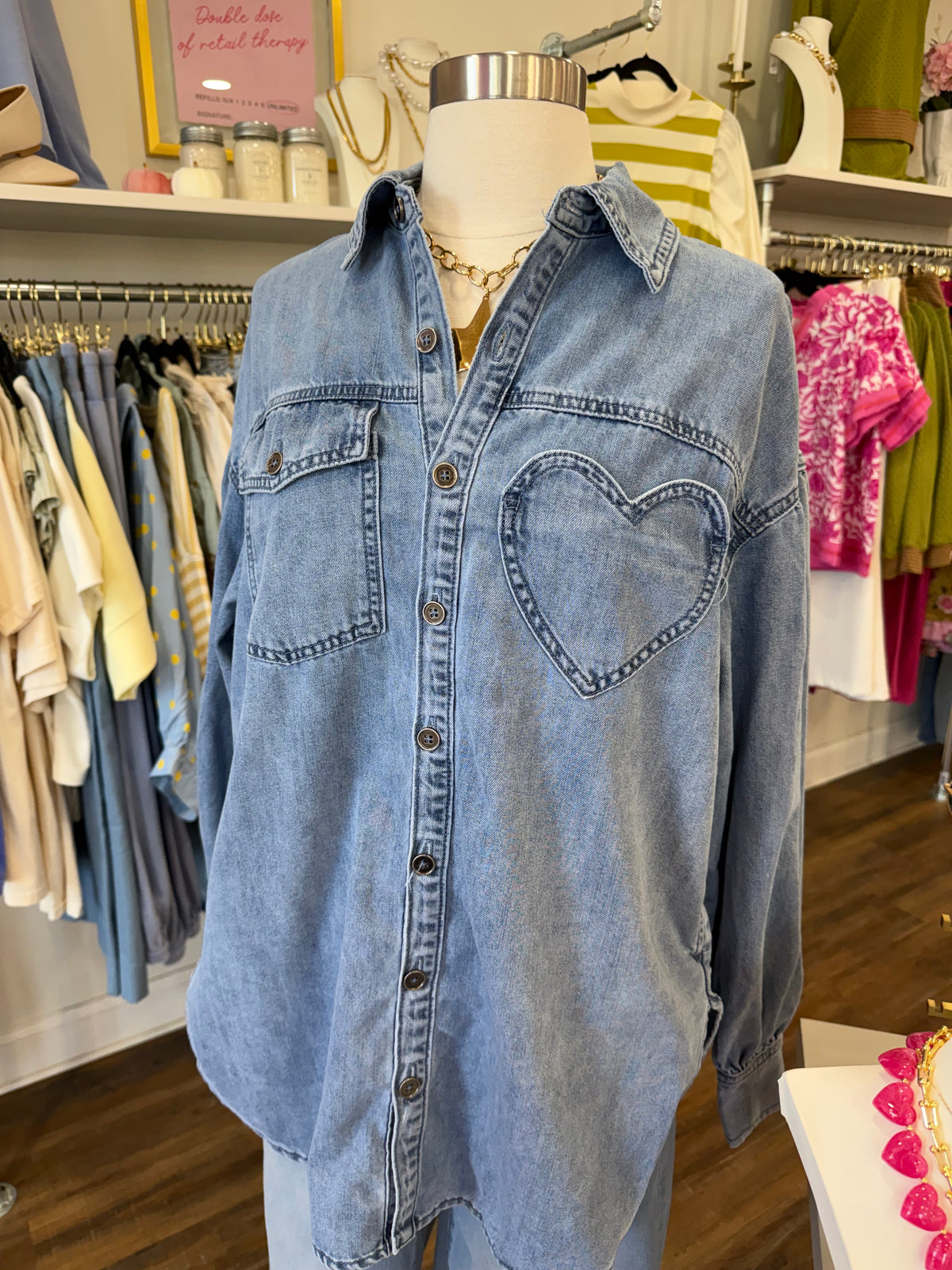 Listicle- Light Denim Heart Top
