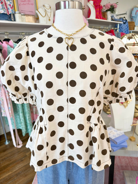 Jodifl- Brown Polka Dot Top