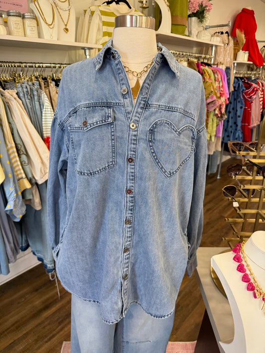 Listicle- Light Denim Heart Top
