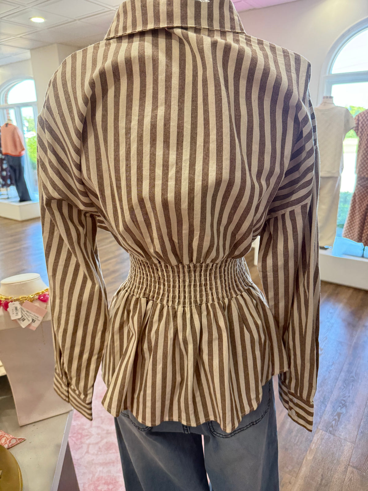 S+S- Brown Pintuck Button Down Top