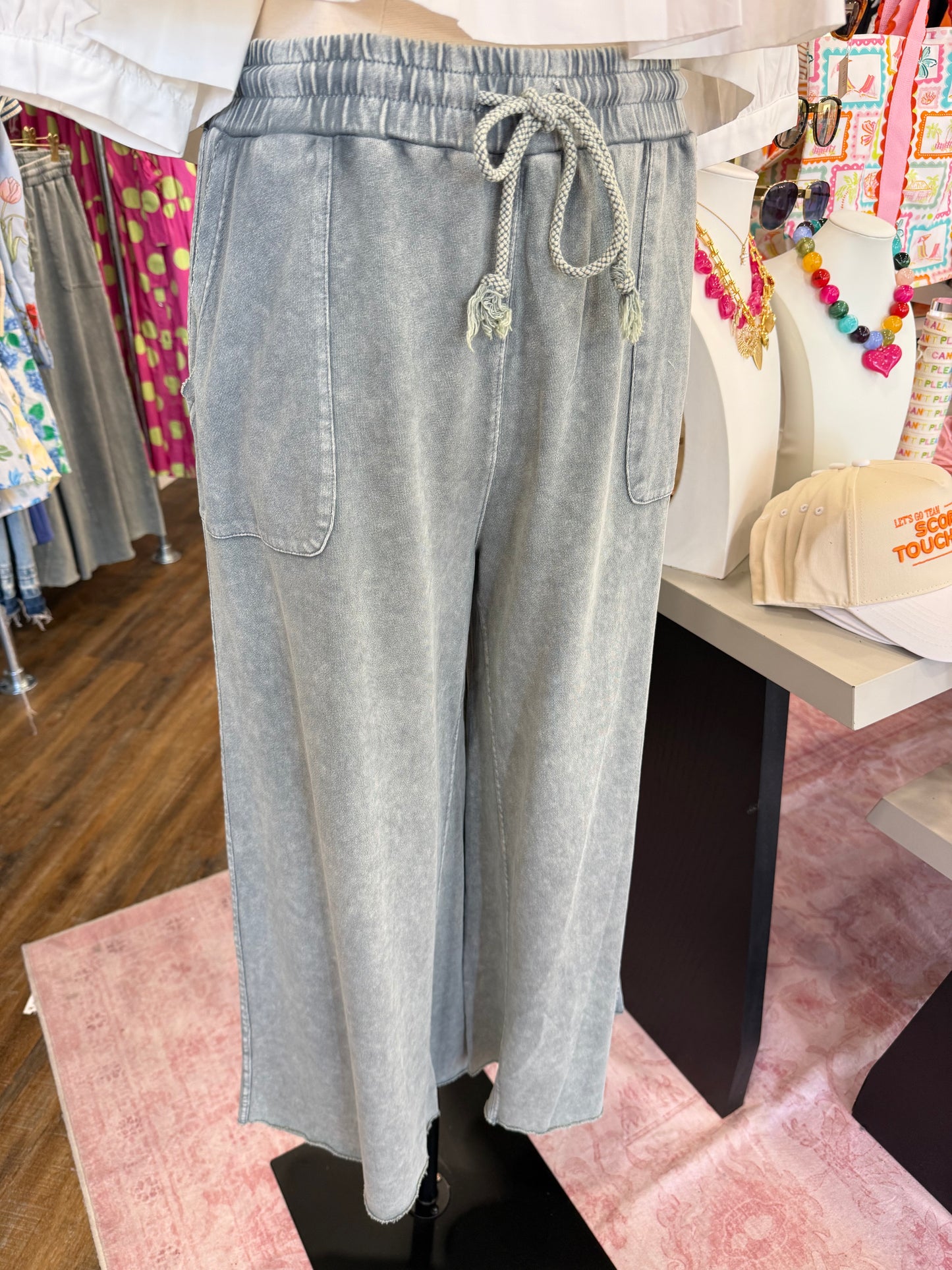 Easel- Faded Teal Wide Leg Pants