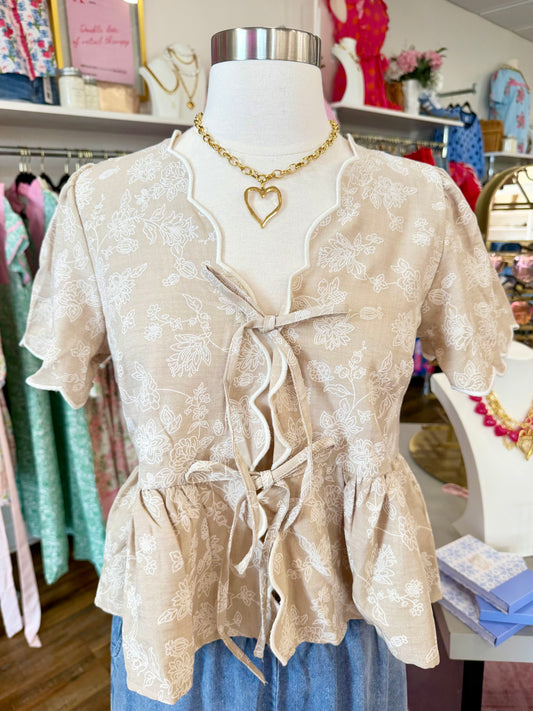 BP- Khaki Front Tie Top
