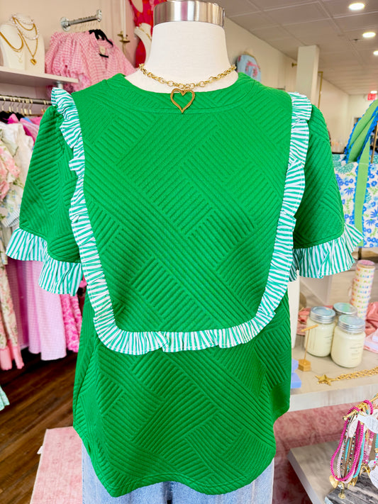 VOY- Green Striped Quilted Top