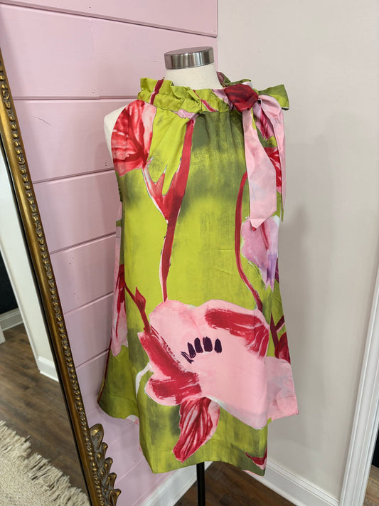 Glam- Lime Floral Mini Dress