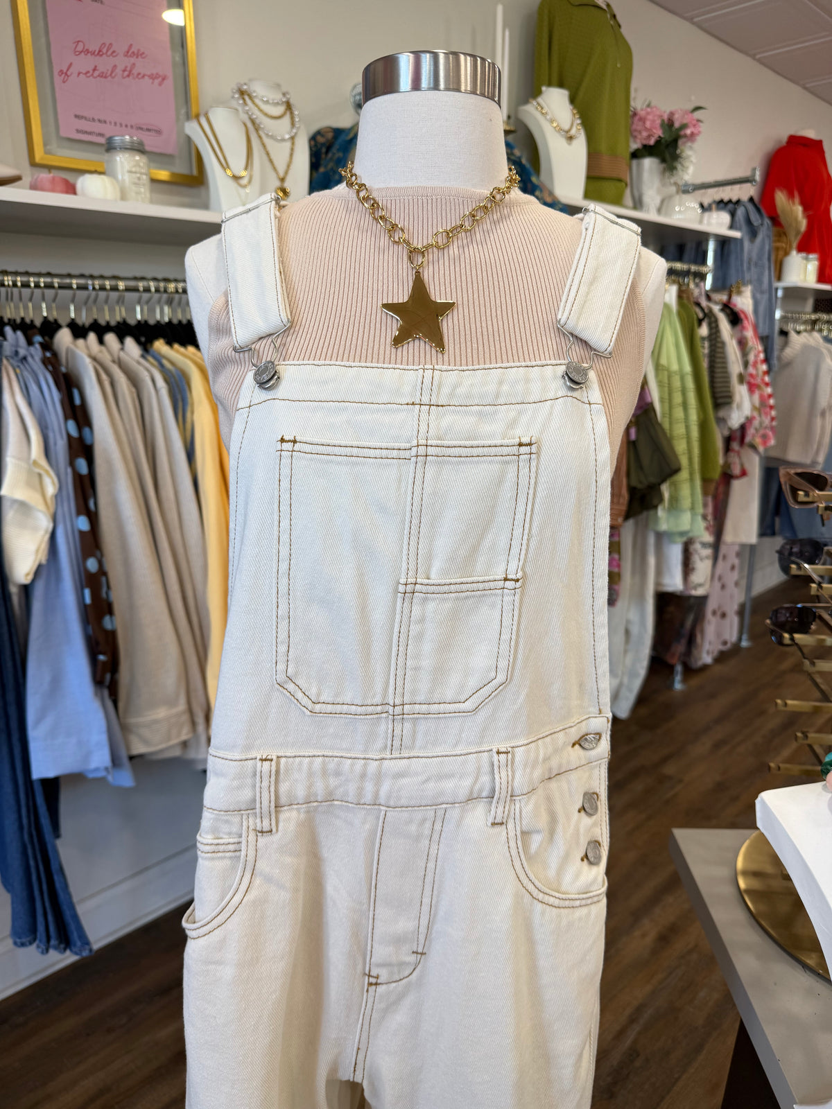 SL- Milk Denim Barrel Overalls