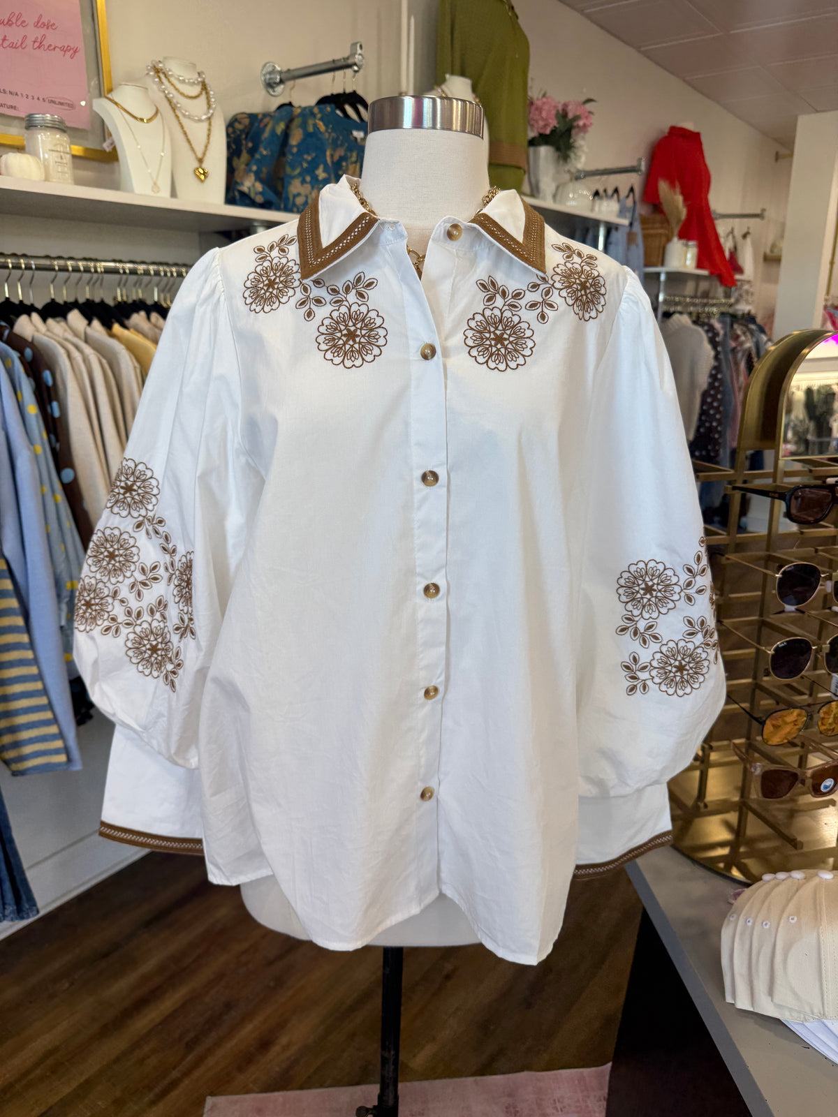 Jodifl- Off White Brown Floral Top