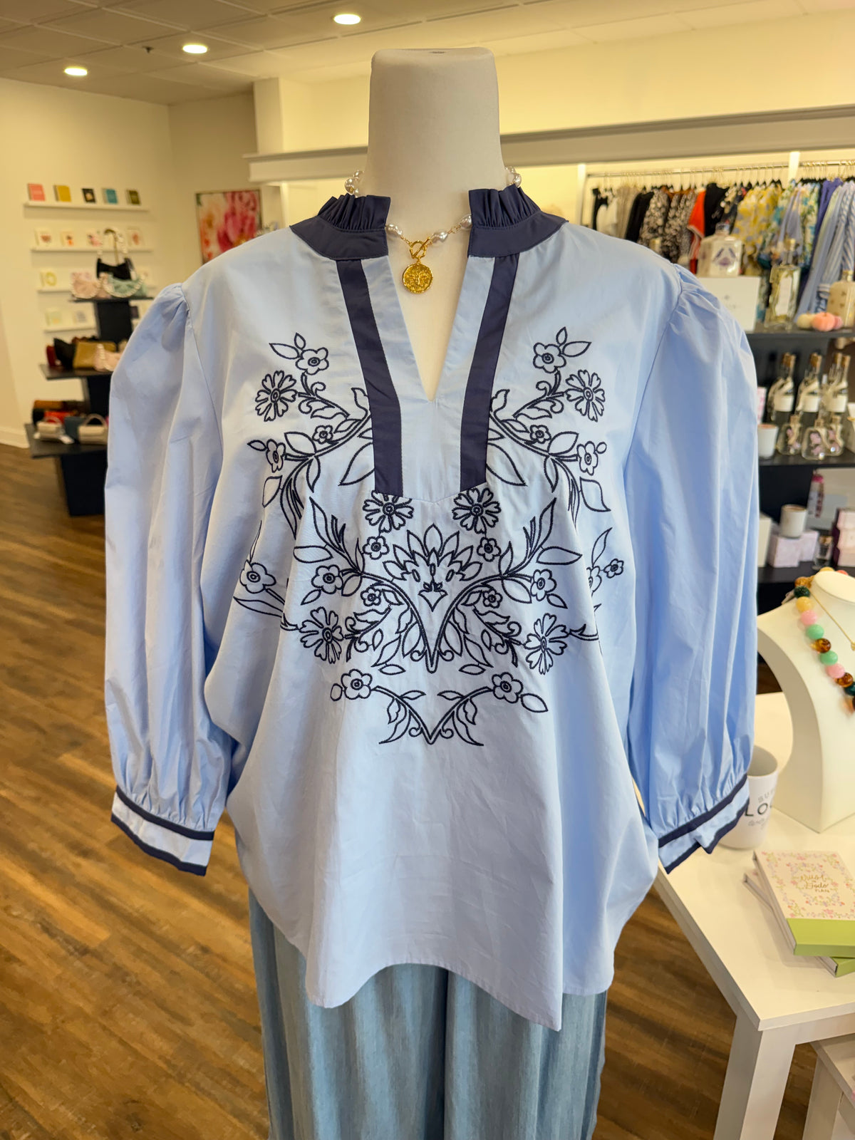 Oddi- Light Blue Embroidered Top