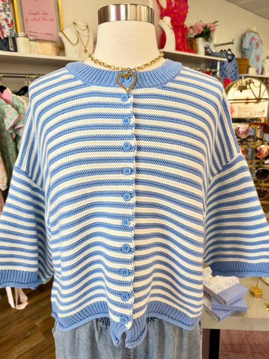 PL- Blue Stripe Half Sleeve Cardigan