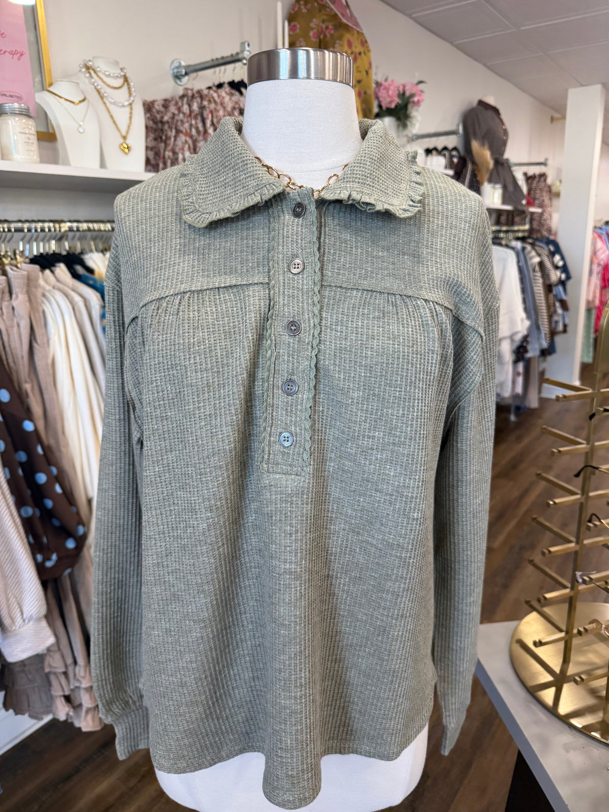 D&R- Olive Mini Ruffle Top