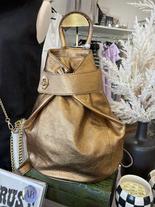 Leather Foldable Backpack - Gold