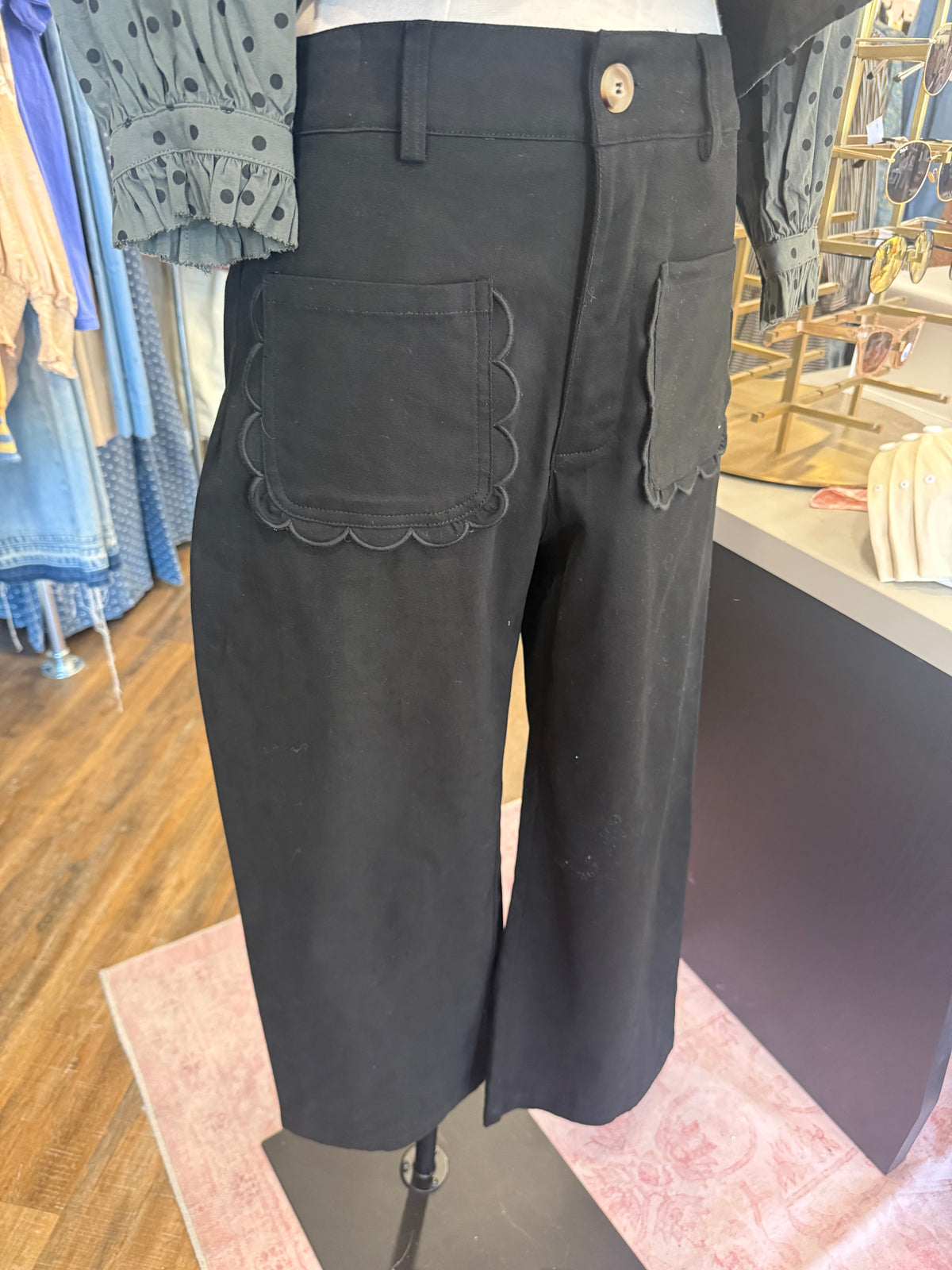 Jodifl- Black Scallop Pocket Pants