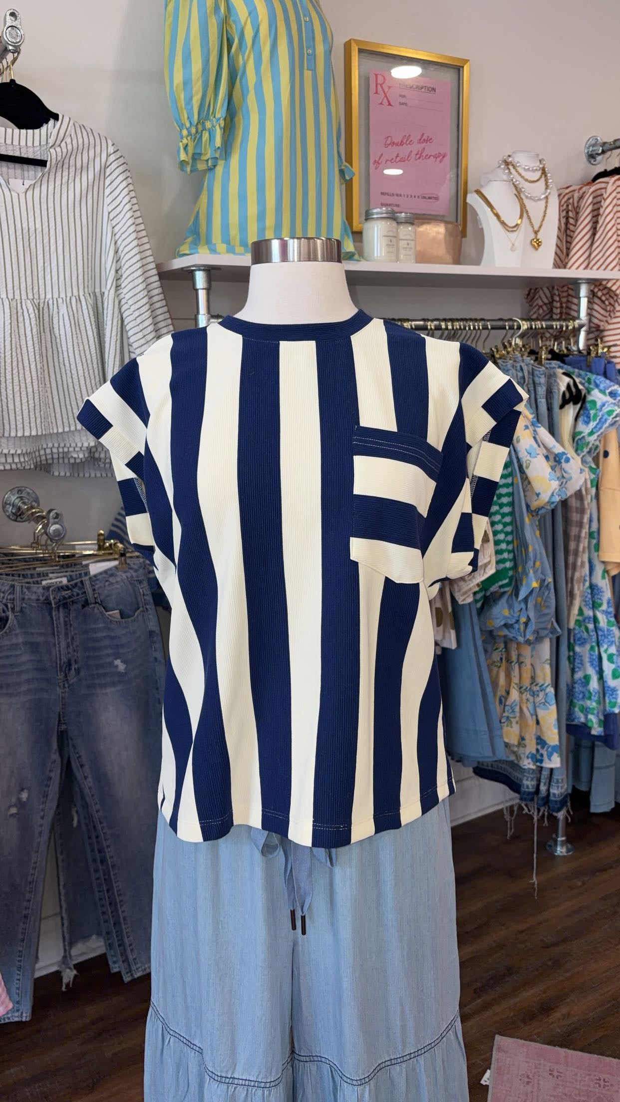 Glam- Navy Stripe Top