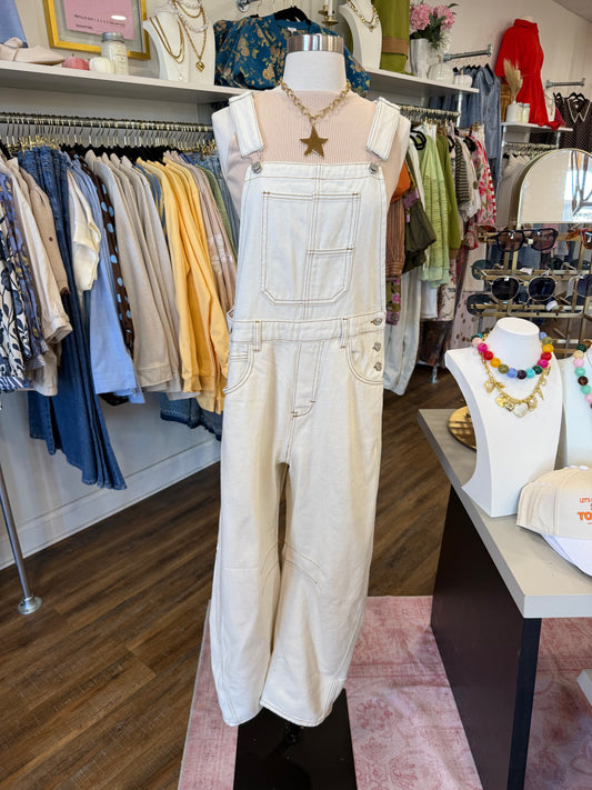 SL- Milk Denim Barrel Overalls