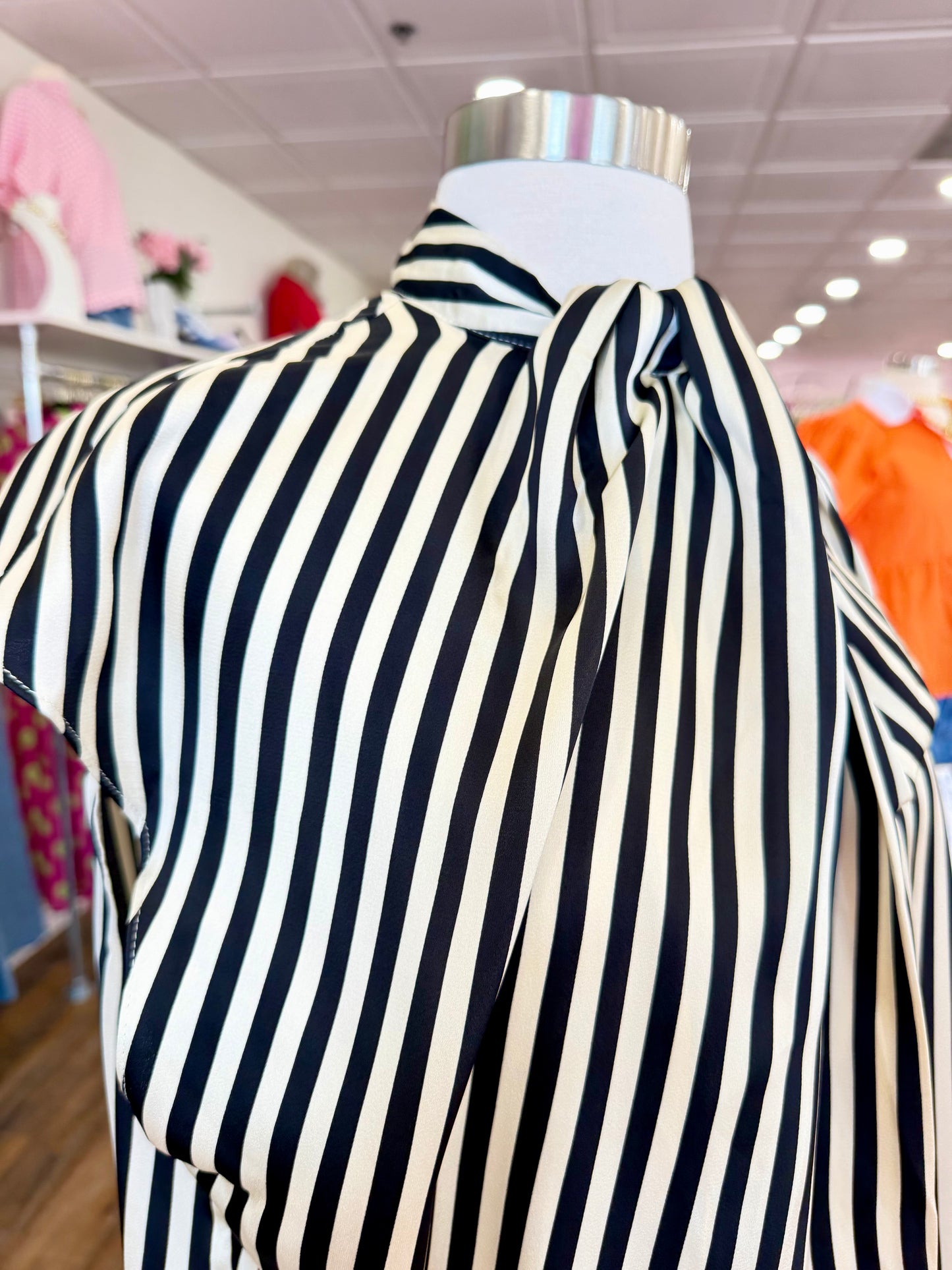 Glam- Black Stripe Neck Tie Top