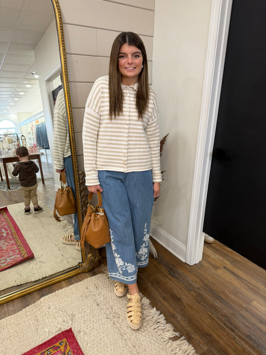 Taupe Striped Sweater