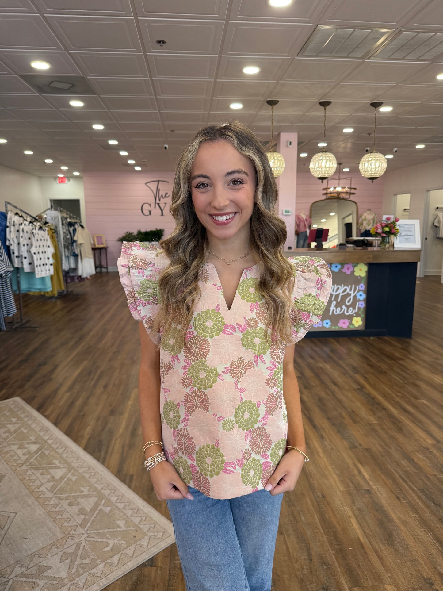 JODIFIL Beige Floral Ruffle Top
