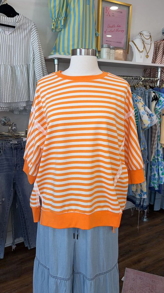 Bibi- Orange Stripe Terry Top