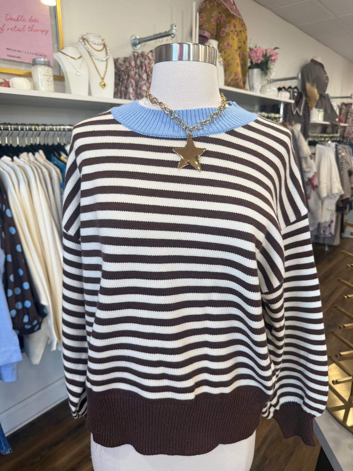 H&T- Brown & Cream Stripe Sweater