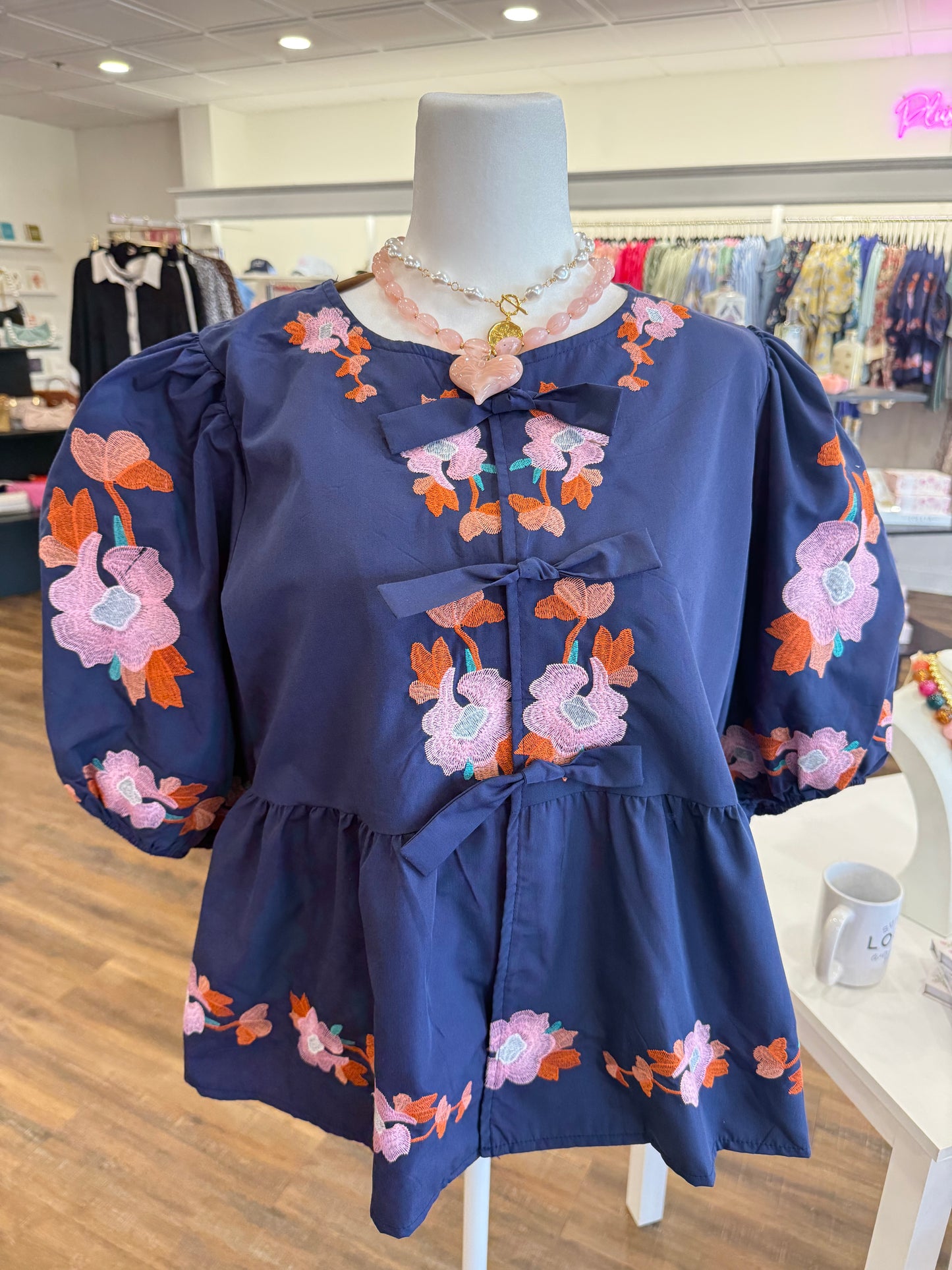 BiBi- Plus Navy Bow Top